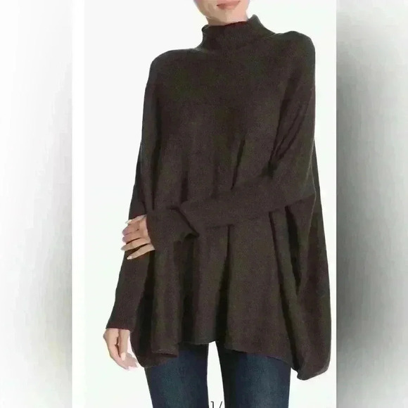 Joseph A Women’s Oversized Boxy Turtleneck Size M Charcoal Gray Cozy Flowy Fall - Picture 1 of 15
